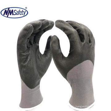 NMSAFETY 13g thin nylon liner 3/4 coated foam nitrile with dots on palm work gloves anti water and oil EN388 2016 4121X